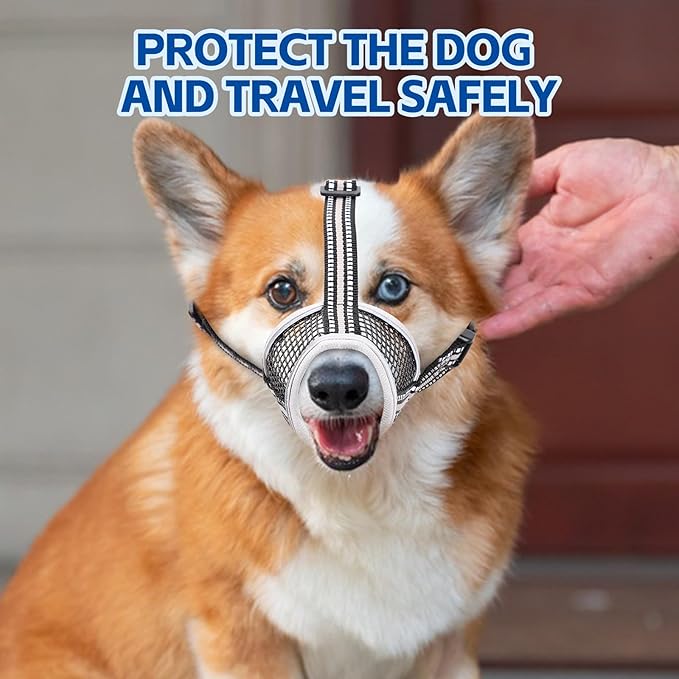 Dog Muzzle,Soft Mesh Breathable Muzzle, Air Mesh Dog Muzzle with Reflective & Adjustable Strap for for Biting Chewing Grooming,Allow Panting Drinking,Dog Muzzle for Medium (Black, S)