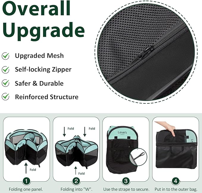 Love's cabin Pet Puppy Dog Playpen, Large Dog Tent Crates Cage Indoor/Outdoor, Portable Playpen for Cat, Foldable Pop Up Dog Kennel Playpen with Carring Case, Removable Zipper Top, Green