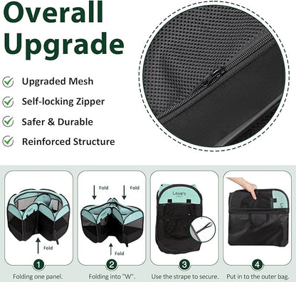 Love's cabin Pet Puppy Dog Playpen, Large Dog Tent Crates Cage Indoor/Outdoor, Portable Playpen for Cat, Foldable Pop Up Dog Kennel Playpen with Carring Case, Removable Zipper Top, Green