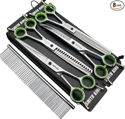 7.0 inches Professional Dog Grooming Scissors Set Straight & thinning & Curved & chunkers & comb 5pcs in 1 Set for left-handed & right handed