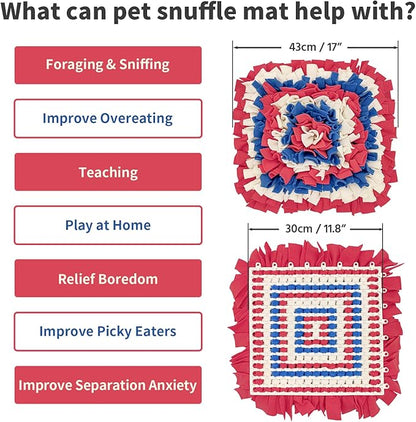 Pet Snuffle Mat for Dogs, Dog Feeding Mat, Nosework Training Mats for Foraging Instinct Interactive Puzzle Toys (Red&Blue&White)