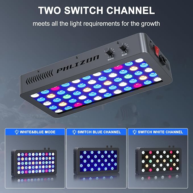 Phlizon 165W Dimmable Full Spectrum Aquarium LED Light Daisy Chain Funciton Fish Tank Light LED Reef Decoration for Saltwater Freshwater Fish Coral Reef (16"x8"x2.4")