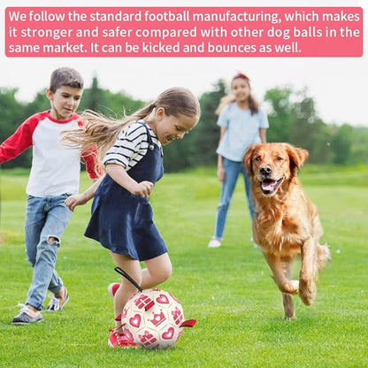 QDAN Pink Dog Toys Soccer Ball with Straps,Interactive Dog Toys for Tug of War,Valentines Gift Puppy Birthday Gifts,Dog Tug Toy,Dog Water Toy,Durable Dog Balls for Medium & Large Dogs（8 Inch）