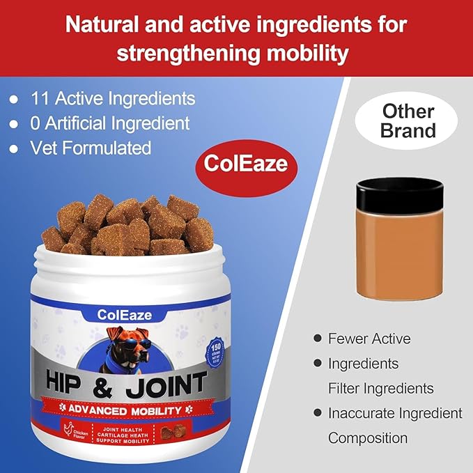Glucosamine for Dogs 150 Count - Hip and Joint Supplement Chews with Chondroitin, MSM & Turmeric, Chondroitin Joint Supplement for Dogs - Hip & Joint Care for Joint Pain Relief - Chicken Flavor