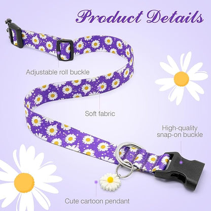 BiPawTi Purple Dog Collars - Cute Flower Collar for Small Dog with Daisies Charms, Pretty Floral Dogs Collar for Female Dogs Puppy Girls Boys Pet (S, Purple)
