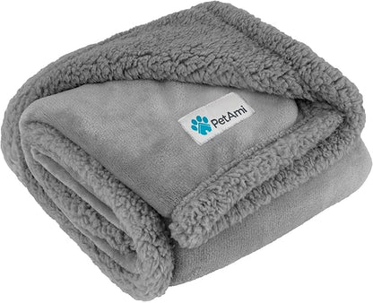 PetAmi Waterproof Dog Blanket for Bed, XL Dog Pet Blanket Couch Cover Protection, Sherpa Fleece Leakproof Bed Blanket for Crate Kennel Sofa Furniture Protector, Reversible Soft Plush 80x60 Light Gray