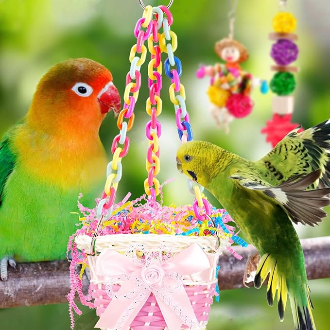 Bird Toys Foraging Toys Chewing Toy Colorful Foraging Shredder Climbing Ladder, Small and Medium-Sized Parrot, Love Bird, Tiger Skin Parrot Accessories(6PCS)