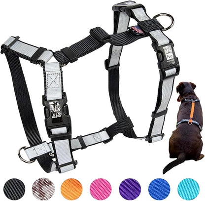 Easy On Dog Harness - No Pull Fully Customizable Fit for Medium Dogs - 3M Reflective Heavy Duty Harness for Walking & Training - No Choke Comfortable Collar Design, Made in USA M-Black