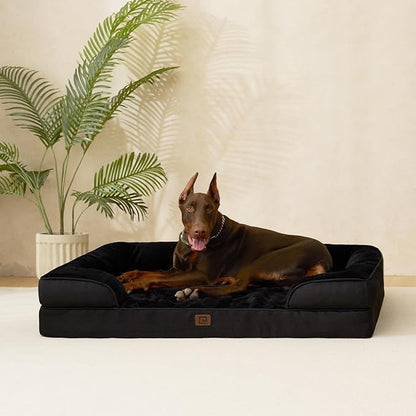 EHEYCIGA Orthopedic Dog Beds for Extra Large Dogs, Waterproof Memory Foam XL Dog Bed with Sides, Non-Slip Bottom and Egg-Crate Foam Big Dog Couch Bed with Washable Removable Cover, Black