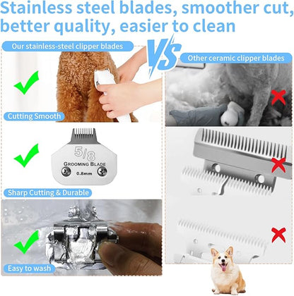 2 Pcs Size 5/8toe Detachable Dog Grooming Blades, Compatible with Andis, Oster A5, Wahl KM10 Series Clippers, Cut Length 0.8mm, Silver (5/8toe 0.8mm, 2Pcs)