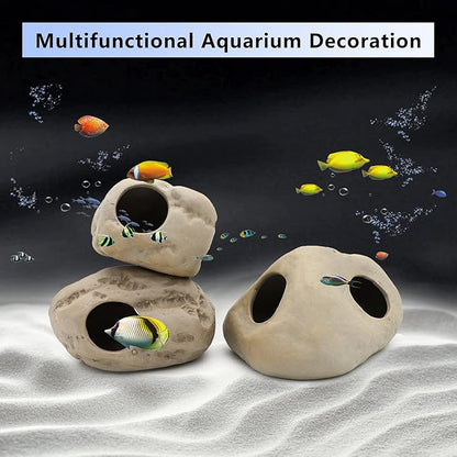 Aquarium Decorations Stackable Ceramic Cave Betta Fish Tank Accessories Rock Cave Decor 3-Piece Set