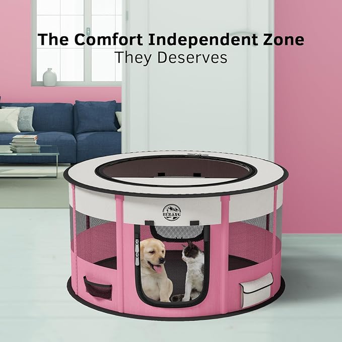 Dog Playpen Puppy Play Pen Indoors Pet Crate Small Dog Cage Portable Foldable Cat Kennel for Kitten Hamster Rabbit Bunny Guinea Pig with Collapsible Food Bowl Carrying Case