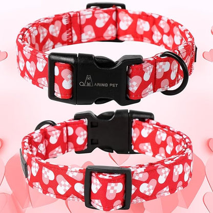 ARING PET Valentine's Day Dog Collar-Cotton Heart Dog Collars, Adjustable Valentine Heart Pet Collars Puppy Collar with Quick Release Buckle for Girl&Boy Dogs