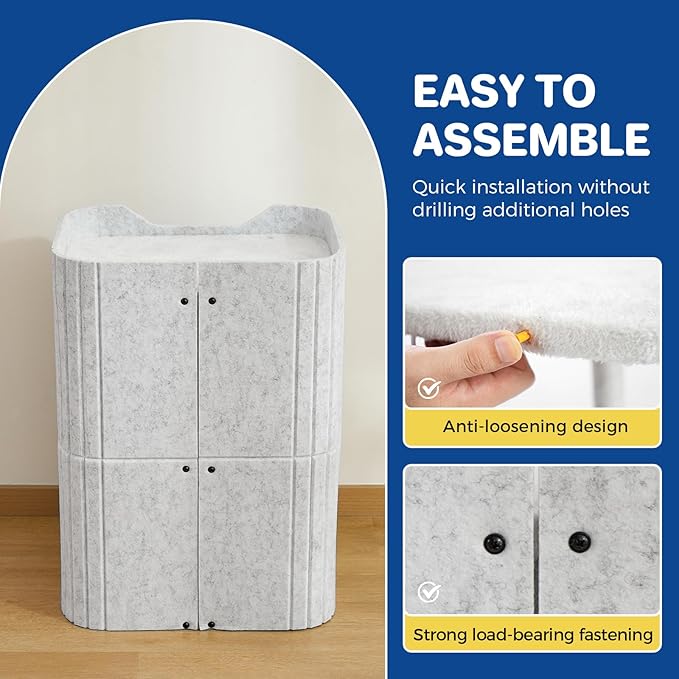 Cat House for Indoor Cats Large Cat Bed Cave 2-Storey Cats Condo with Cozy Felt Covered Hideaway for Multiple Pets Light Grey