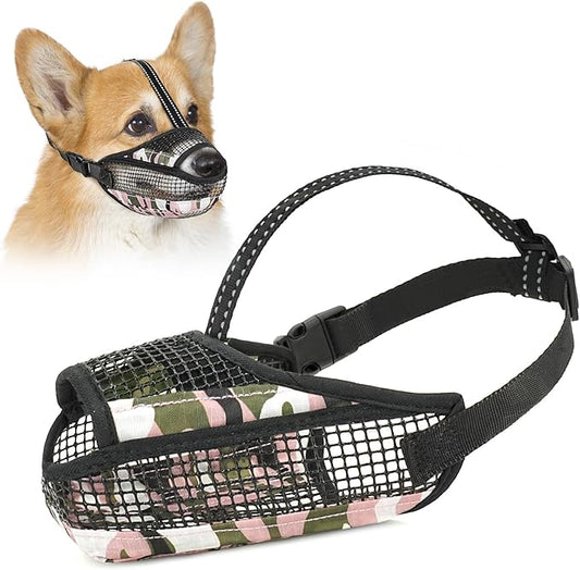 Dog Muzzle for Large Medium Small Dogs, Soft Mesh Muzzle for Dogs with Reflective Adjustable Strap, Prevent Biting Chewing and Licking, Dog Nose Open Design for Reduction Friction (Pink, XS)