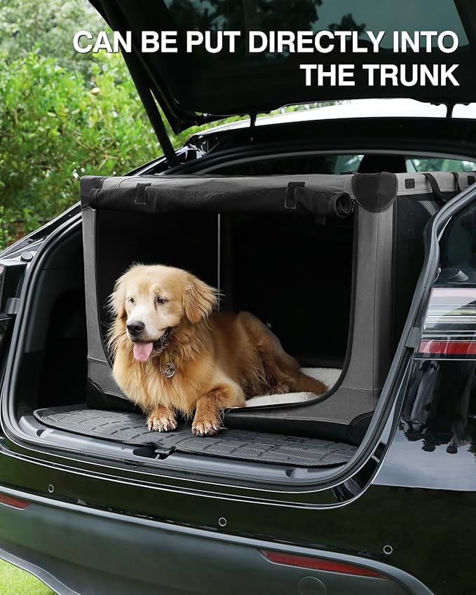 42 Inch Collapsible Travel Dog Crate for Medium Large Dogs, Portable Dog Crate 4-Door Foldable Soft Kennel with Chew-Proof Mesh Windows for Indoor & Outdoor Travel,with Storage Bag,Grey