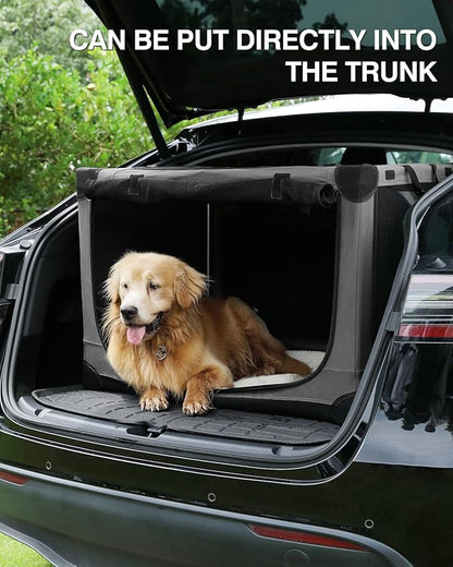 30 Inch Collapsible Travel Dog Crate for Medium Large Dogs, Portable Dog Crate 4-Door Foldable Soft Kennel with Chew-Proof Mesh Windows for Indoor & Outdoor Travel,with Storage Bag,Grey