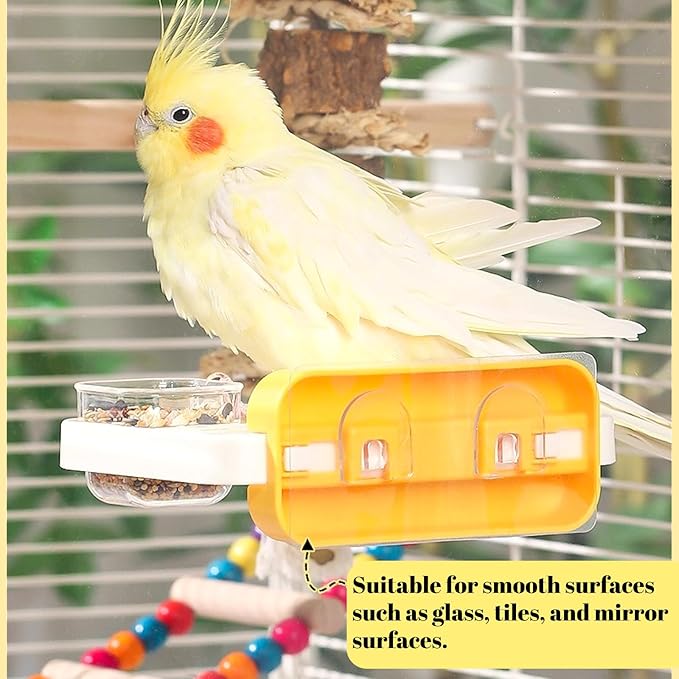Hamiledyi Bird Perch Platform with Feeding Cup for Cage Window Perch Stand Feeder Bowl for Parakeets Conures Cockatiels Parrot Lovebird