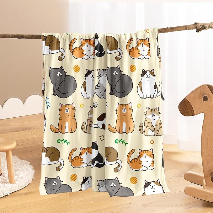 Cat Kids Throw Blanket for Girls Boys Teens Soft Fuzzy Flannel Animal Bed Blanket for Women Adults Plush Cute Christmas Birthday Gifts,60”x80”