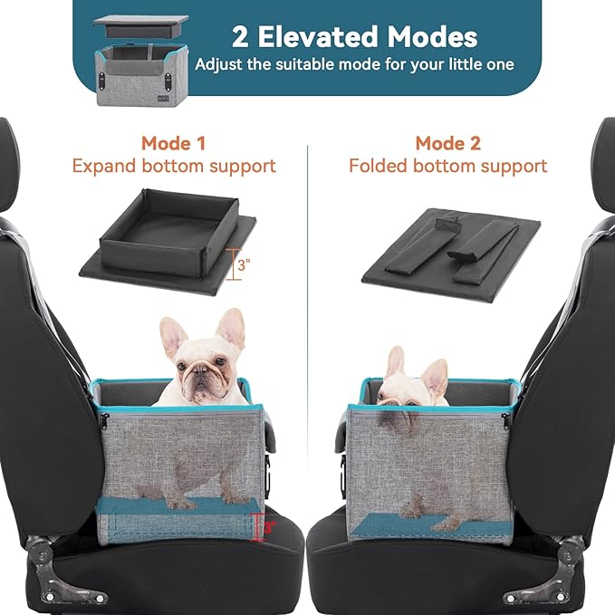 PETSFIT Dog Car Seats for Small Dogs, Portable Dog Booster Car Seat with Patent Safe Buckles, Clip-On Leash, Suitable for Small Pets Up to 25lbs (Grey)