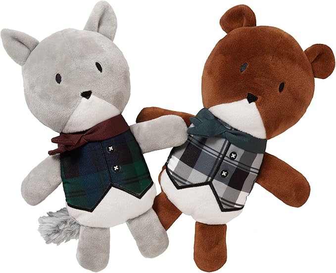 Furhaven 2-Pack Squeaky Plush Dog Toys for Small/Medium Dogs, Washable w/ Ruff Stuff Reinforcement - Dapper Dandies Woodland Collection - Bear/Squirrel, Set of 2