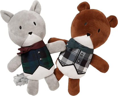 Furhaven 2-Pack Squeaky Plush Dog Toys for Small/Medium Dogs, Washable w/ Ruff Stuff Reinforcement - Dapper Dandies Woodland Collection - Bear/Squirrel, Set of 2