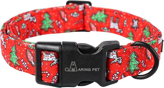 ARING PET Christmas Dog Collar Cute Small Dog Collars, Adjustable Cotton Red Christmas Dog Collars Puppy Collar for Small Medium Large Boy and Girl Dogs