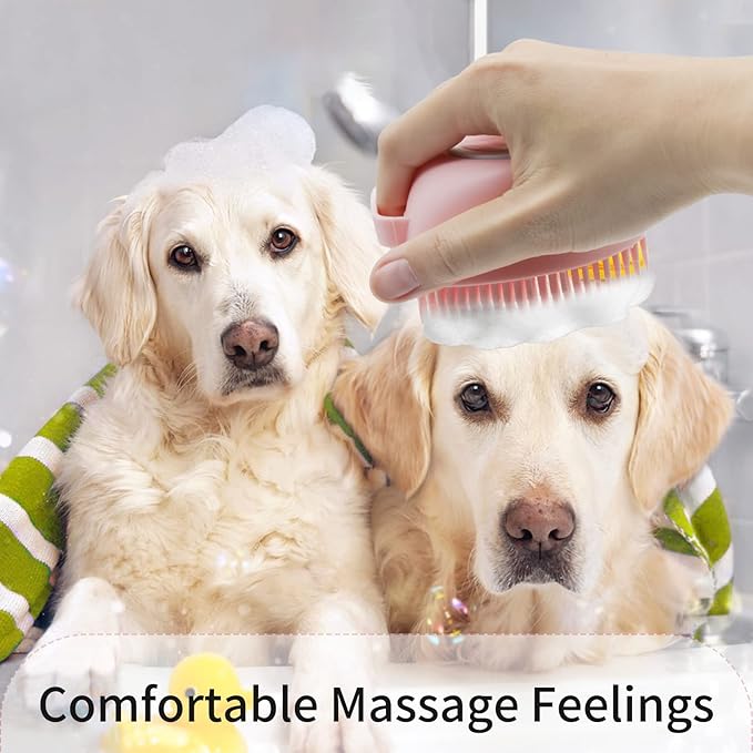 WishLotus Pet Bath Brush, Soft Silicone Cat Grooming Brush Dog Bath Massage Brush Shampoo Dispenser Heart-Shaped Multifunctional Bath Brush for Pet Bath Shower Accessories (Heart-Pink)