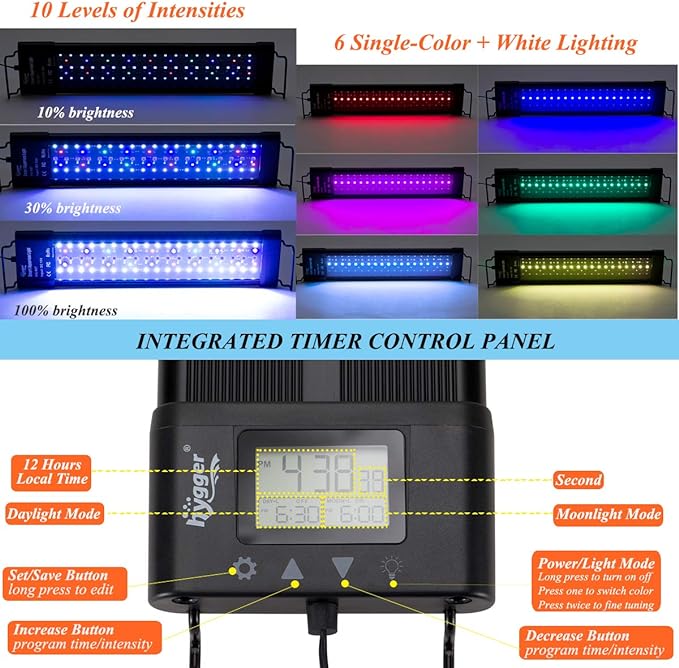 hygger Auto On Off LED Aquarium Light 24-30 Inches Dimmable 7 Colors Full Spectrum Fish Tank Light Fixture for Freshwater Planted Tank Build in Timer Sunrise Sunset