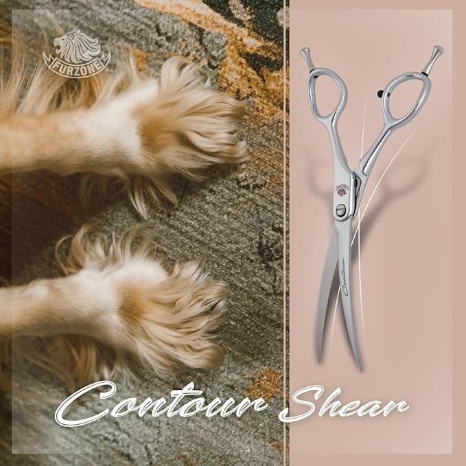6.25 Contour Curved Shear Pet Dog Grooming Scissors, Patent Grip Design, Easy Adjust, Japanese 440C Tempered Steel, Lightweight, Professional Dog Scissors For Dog Grooming (Serrated)