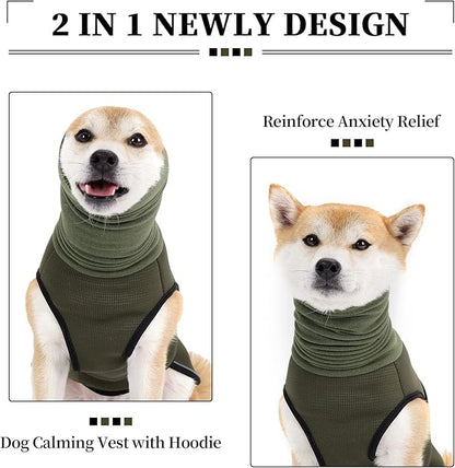 ROZKITCH Dog Anti-Anxiety Vest, Breathable Jacket for Fireworks & Travel, Adjustable Calming Hoodie for Noise Block & Ear Protection ArmyGreen 3XL