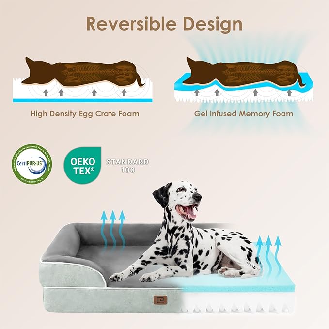 EHEYCIGA Orthopedic Dog Bed for Small Dogs, Waterproof Memory Foam Small Dog Beds with Sides, Non-Slip Bottom and Egg-Crate Foam Medium Dog Couch Bed with Washable Removable Cover, Greyish Green