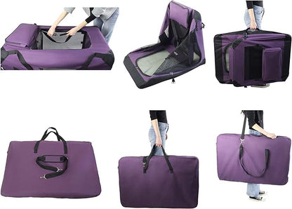 EliteField 3-Door Folding Soft Dog Crate with Carrying Bag and Fleece Bed (2 Year Warranty), Indoor & Outdoor Pet Home (24" L x 18" W x 21" H, Purple)