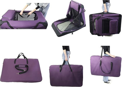 EliteField 3-Door Folding Soft Dog Crate with Carrying Bag and Fleece Bed (2 Year Warranty), Indoor & Outdoor Pet Home (42" L x 28" W x 32" H, Purple)