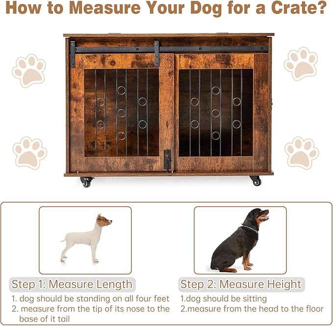 2 Rooms Dog Crate Furniture with Movable Divider,39" Wooden Dog Crate Table,Wooden Dog Kennel Pet House Cage,Flip Top 39.37_x25.2_x28.94_