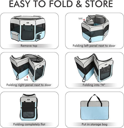 X-ZONE PET Dog Playpen Portable Pet Play Pens for Puppies, Cat, Rabbit, Chicks, Foldable Exercise Play Tent Kennel Crate, Indoor/Outdoor Travel Camping Blue Small
