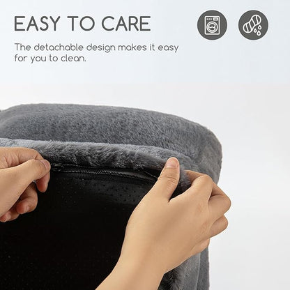 Hollypet Fluffy Plush Dog Cat Pet Couch Soft Calming Sofa Bed for Medium Small Cats and Dogs, Gray, M