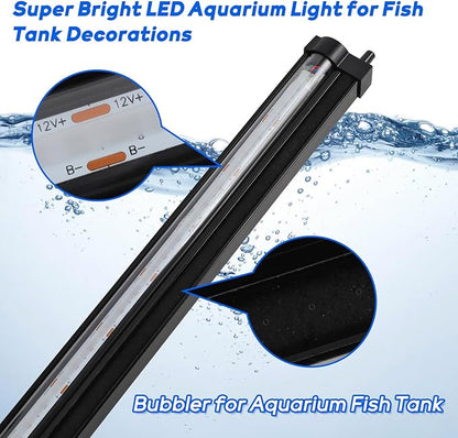 Bubble Fish Tank Light：Ip68 Waterproof Fish Aquarium Lights with Oxygen Boost for 12-17 inch Saltwater Freshwater Tanks -Submersible Led Lights with Remote for Aquatic Pet Plants Lovers