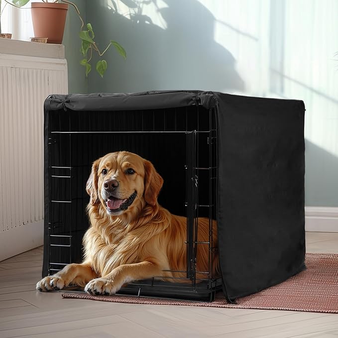 Veehoo 36 inch Dog Crate for Large Dogs with Three Doors & Cover-Metal Wire Dog Cage Kennels & Houses for Puppy&Cat, Indoor Outdoor Collapsible Metal Contour Dog Crate Kennels Kit with Removable Tray