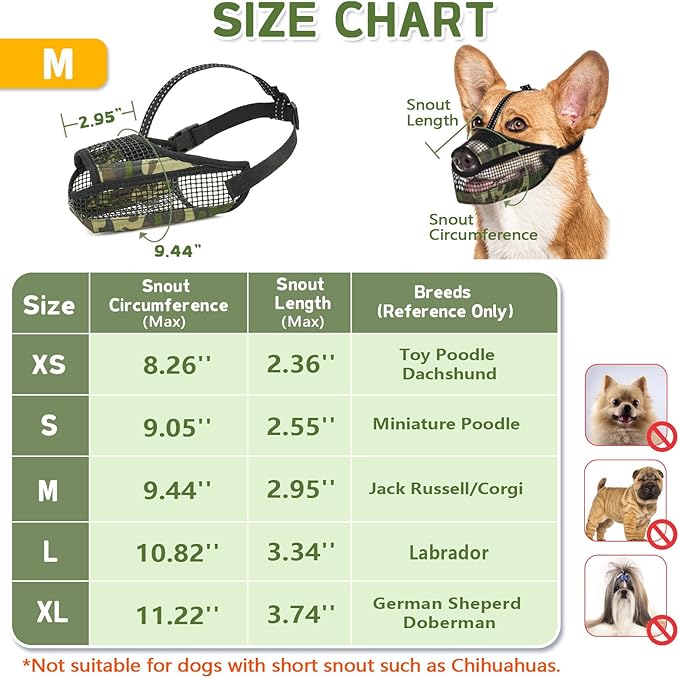 Dog Muzzle for Large Medium Small Dogs, Soft Mesh Muzzle for Dogs with Reflective Adjustable Strap, Prevent Biting Chewing and Licking, Dog Nose Open Design for Reduction Friction (Camo, M)