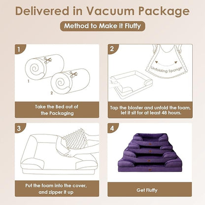 EHEYCIGA Orthopedic Dog Beds for Large Dogs, Waterproof Memory Foam Large Dog Bed with Sides, Non-Slip Bottom and Egg-Crate Foam Large Dog Couch Bed with Washable Removable Cover, Purple