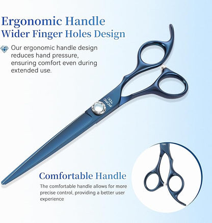 7 inch Matte Blue Straight Dog Grooming Scissors Professional 440C Stainless Steel Dog Shears Smooth Cutting Comfortable Grip and Easy to Use for Groomers and Home Use