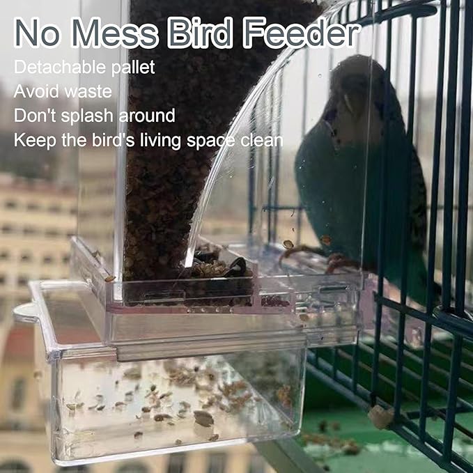 No Mess Bird Feeder Water Dispenser Set, Automatic Transparent Parrot Feeder Acrylic Parrot Food Container Drinker Cage Accessories for Small Birds Parakeet Canary Finch Cockatiel Lovebirds