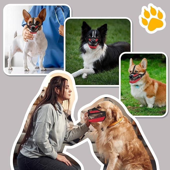 Dog Muzzle for Large Medium Small Dogs, Soft Mesh Muzzle for Dogs with Reflective Adjustable Strap, Prevent Biting Chewing and Licking, Dog Nose Open Design for Reduction Friction (Red, XL)