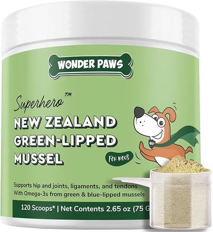 Premium Green Lipped Mussels for Dogs  Pure New Zealand Green Lipped Mussel Powder with Blue Lipped Mussels for Dogs  for Hip and Joint Flexibility, Mobility, Strength, Tendons and Muscles  2.60oz