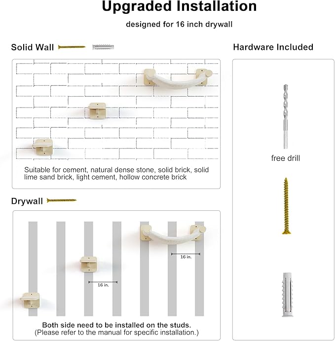 FUKUMARU Cat Wall Hammock with Two Steps Set, Modern Cat Climbing Shelves Furniture, Kitty Bed with Thickened Fabric for Sleep, Climb and Play