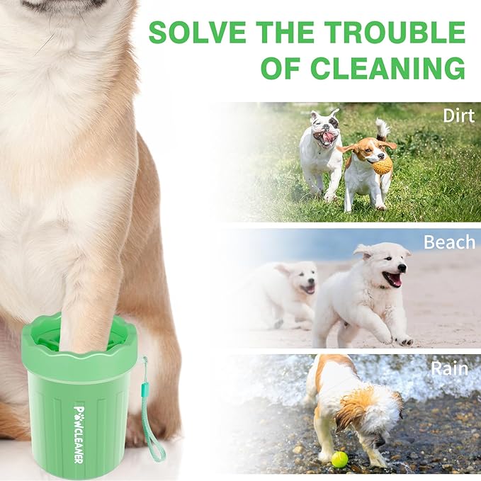 Dog Paw Cleaner for Dogs, (with 3Pcs Absorbent Towels & Adjustable Bath Brush) Dog Paw Washer, Pet Foot Cleaner (Light Green, Small)