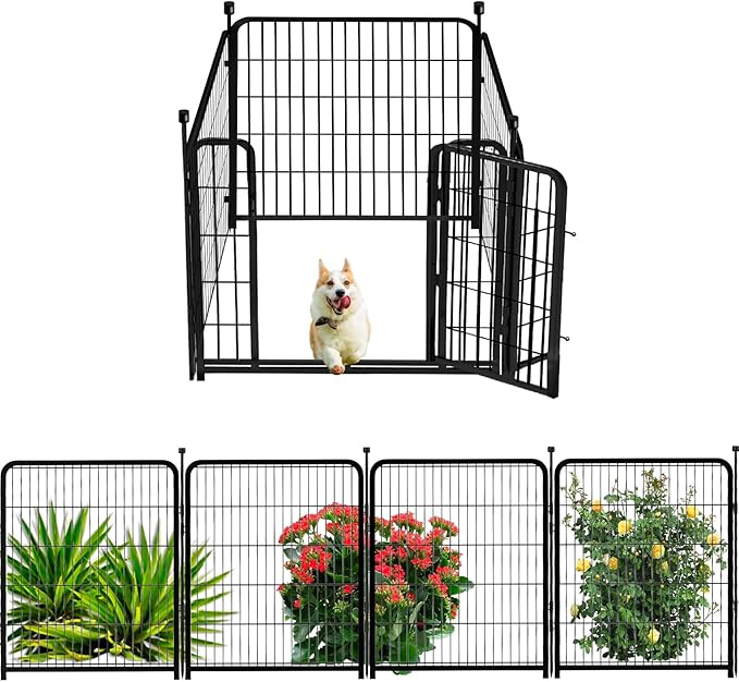 Dog Playpen 32 inch(H) 4 Panels Dog Fence Outdoor for Yard. Metal Dog Pen Heavy Duty Pet Puppy Exercise Pen for Rv Camping Garden Yard, Wide Door Low Threshold Dog Fence Total 8.9 Ft(L)