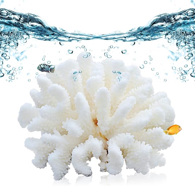 PINVNBY Artificial Coral Ornament Underwater Sea Plants Decorations Craft Resin Aquarium Plants for Fish Tank Decor Landscape (White)