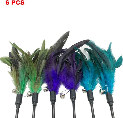Cat Wand Toy Feather Stick Cat Toys, 8 Pieces Interactive Cat Toy Feathers Wand for Indoor Cats